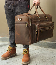 Load image into Gallery viewer, Men's Crazy Horse Leather Travel Bag Cow Leather Big Travel Duffel Durable Cowhide Weekend Bag Man Genuine Leather Luggage Bag