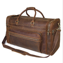 Load image into Gallery viewer, Men's Crazy Horse Leather Travel Bag Cow Leather Big Travel Duffel Durable Cowhide Weekend Bag Man Genuine Leather Luggage Bag