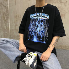 Load image into Gallery viewer, Men Hip Hop T Shirts Streetwear Lightning Print Tshirt Oversized Harajuku Summer Short Sleeve Tops Tee Cotton Plus Size T Shirt
